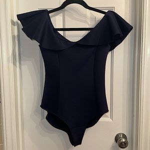 devlin dark navy blue sleeveless bodysuit with wide collar Size XS